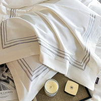Thumbnail for White Grey Luxury Hotel Grade Embroidery Duvet Cover Set, 100% Cotton Brushed Bedding Set