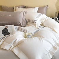 Thumbnail for White Grey Luxury Hotel Grade Embroidery Duvet Cover Set, 100% Cotton Brushed Bedding Set