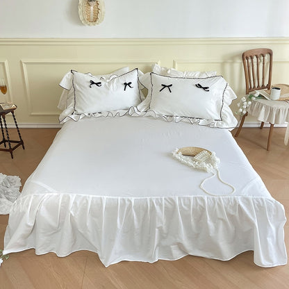White Black French Princess Premium Ruffles Duvet Cover, Washed Cotton Bedding Set