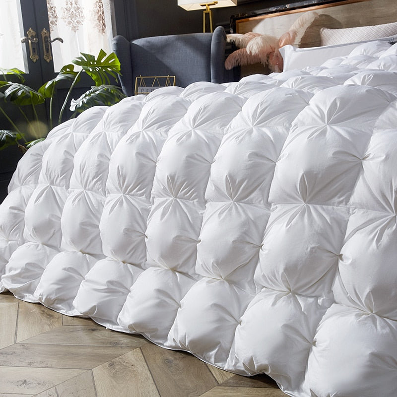White Twist Flower Goose Down Comforter Cover King Queen Twin Full Size Quilt Duvets Winter Bedding