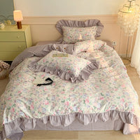 Thumbnail for Rose Beauty Flower Printed 100% Cotton Vintage French Ruffles Duvet Cover Bedding Set