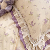 Thumbnail for Pastel Pink Purple Vintage Lavender Floral Ruffles Girls Kids Duvet Cover Set, 100% Cotton Bedding Set