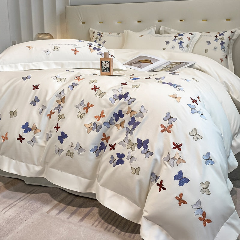 Luxury Garden Dream Butterfly Girl Child Duvet Cover Set, 100% Egyptian Cotton Bedding Set