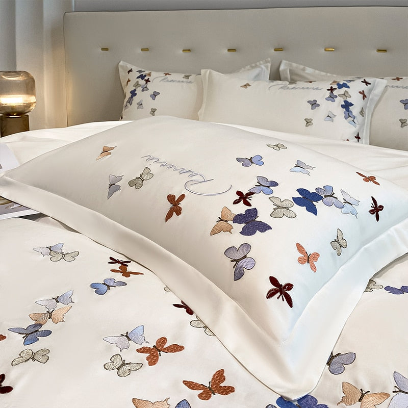 Luxury Garden Dream Butterfly Girl Child Duvet Cover Set, 100% Egyptian Cotton Bedding Set