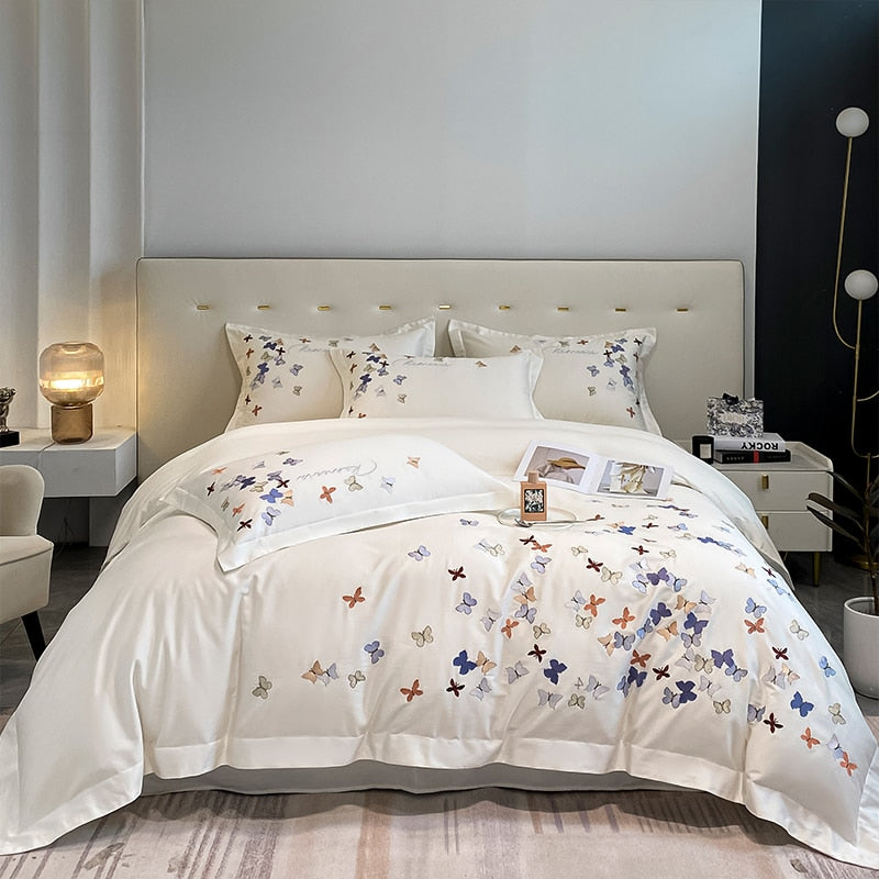 Luxury Garden Dream Butterfly Girl Child Duvet Cover Set, 100% Egyptian Cotton Bedding Set