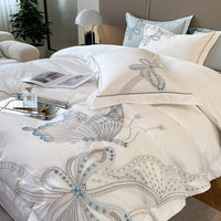 Thumbnail for Premium White Burgundy Big Butterfly Wedding Duvet Cover Set, Egyptian Cotton Bedding Set