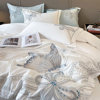 Thumbnail for Premium White Burgundy Big Butterfly Wedding Duvet Cover Set, Egyptian Cotton Bedding Set