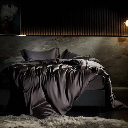 Premium Black Blue Silky Softest Smooth Family Duvet Cover Set, 600TC Bamboo Fiber Bedding Set
