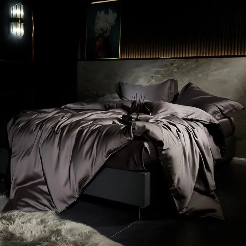 Black Dark Blue Smooth Premium Duvet Cover Set 600TC Eucalyptus Bamboo Fiber Silk Bedding Set