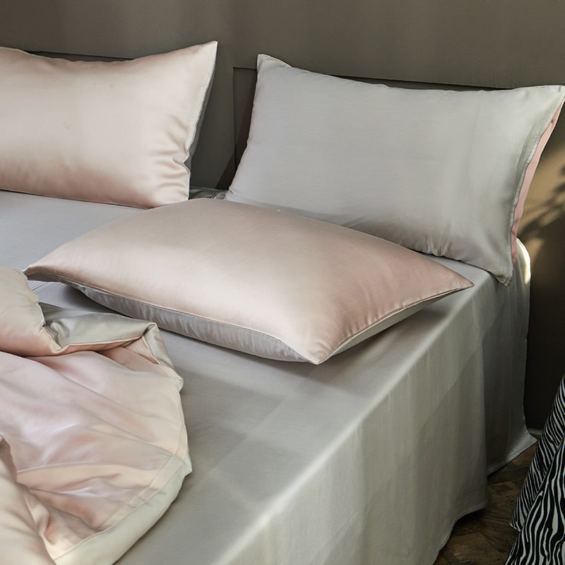 Premium Beige Soft Silky Summer Cool Patchwork Duvet Cover, Bamboo Fiber 100% Bedding Set