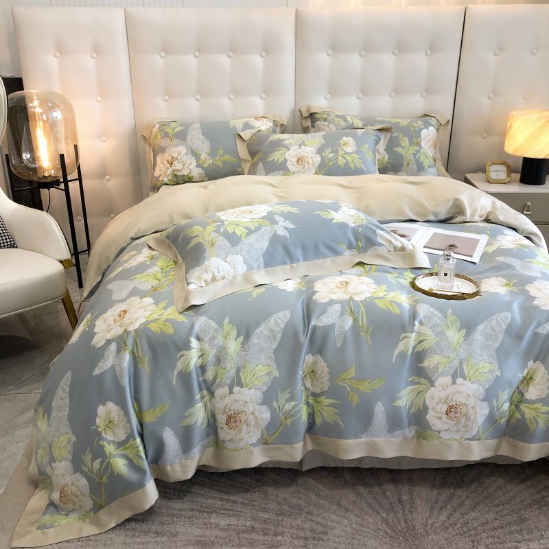Premium Big Rose Bloom Flower Pattern Silky Duvet Cover Set, 100% Tencel Bedding Set