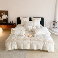 Thumbnail for White Premium Europe Soft Silky Princess Lace Duvet Cover,100% Natural Tencel Bedding Set