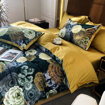 European Bohemia Cat Flowers Super Soft Duvet Cover Set, 100% Egyptian Cotton Bedding Set