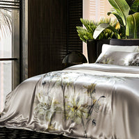 Thumbnail for Luxury European Orchid Floral Soft Smooth Mulberry Silk Digital Printing Duvet Cover Set, 100% Pure Silk Bedding Set