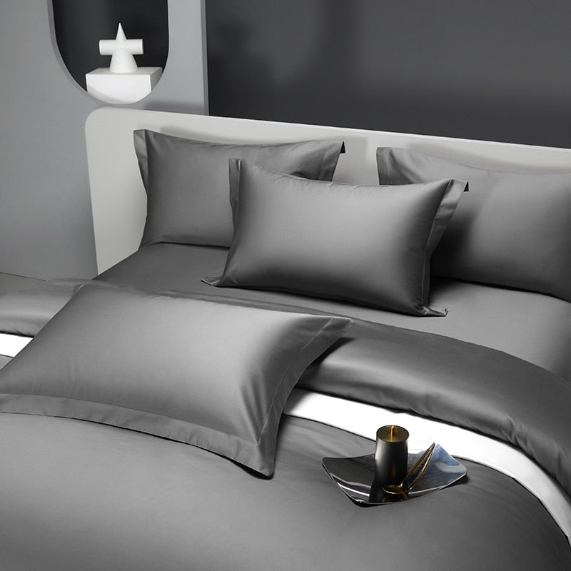 Grey European Egyptian Cotton 1000 Thread Count Hotel Grade Duvet Cover Bedding Set