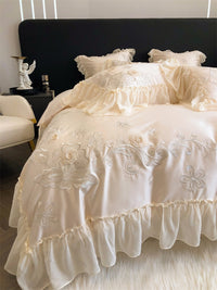 Thumbnail for Premium Flowers Princess Europe Wedding Lace Ruffles Duvet Cover, 1000TC Egyptian Cotton Bedding Set