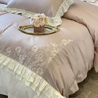 Thumbnail for Rose Flowers Embroidery Vintage French Bed Skirt Duvet Cover Set, 1000TC Egyptian Cotton Bedding Set