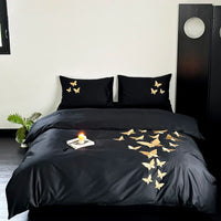 Thumbnail for Black Gold Butterfly Luxury Europe Embroidery Soft Duvet Cover Set, 1000TC Egyptian Cotton Bedding Set