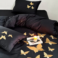 Thumbnail for Black Gold Butterfly Luxury Europe Embroidery Soft Duvet Cover Set, 1000TC Egyptian Cotton Bedding Set