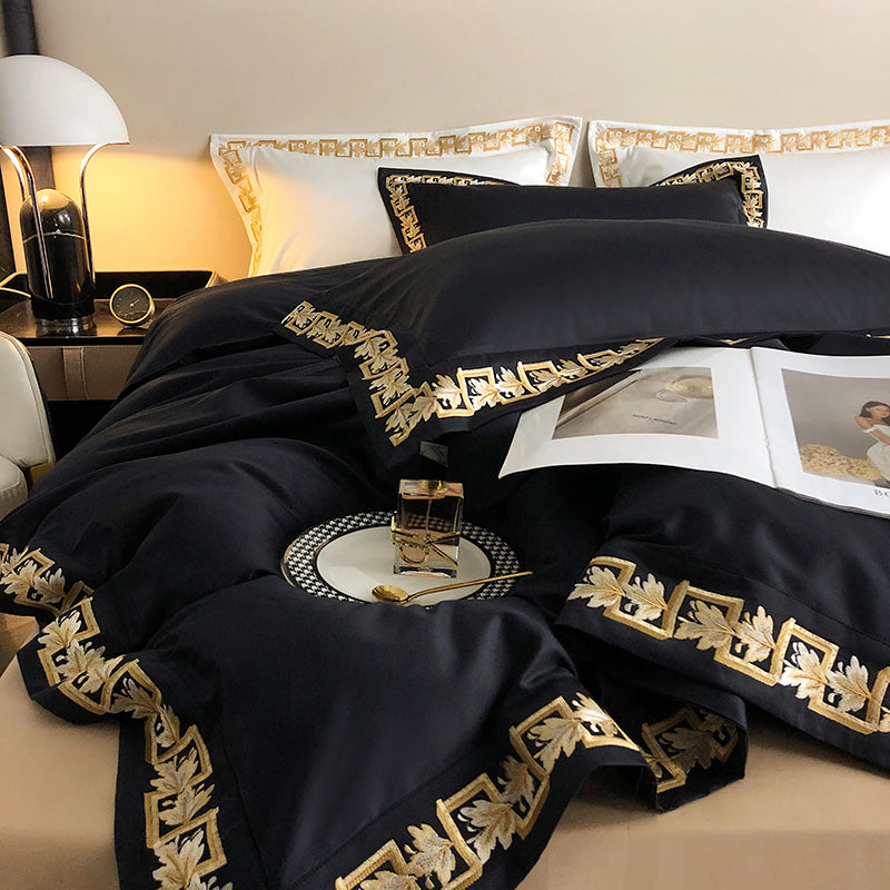 Premium Black Gold European Contemporary Duvet Cover Set, 1000TC Egyptian Cotton Bedding Set
