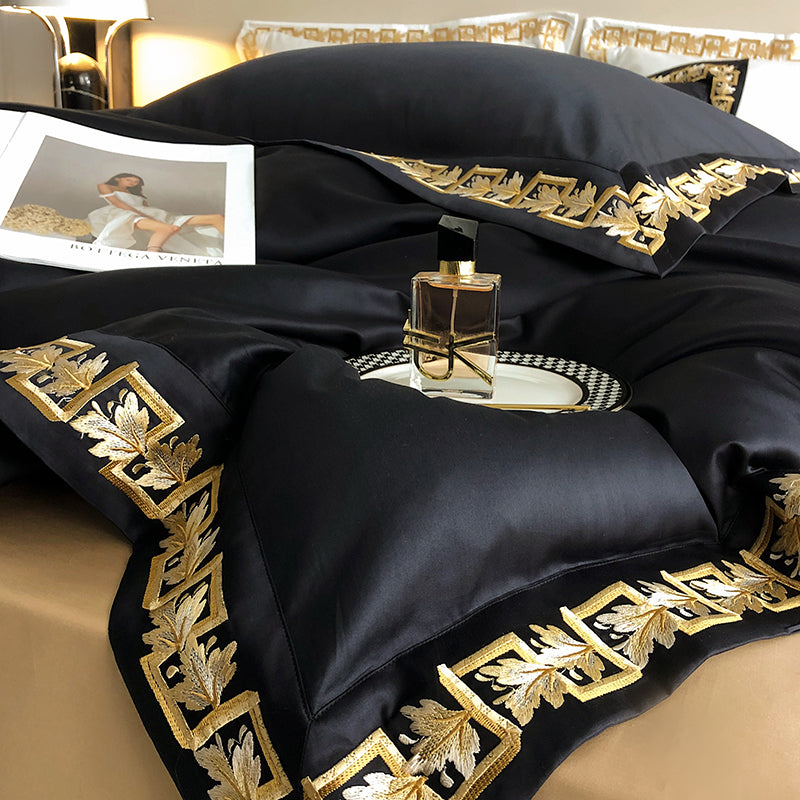 Premium Black Gold European Contemporary Duvet Cover Set, 1000TC Egyptian Cotton Bedding Set