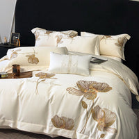 Thumbnail for Luxury Gold Brown Lotus Flower Soft Duvet Cover, 1000TC Egyptian Cotton Bedding Set