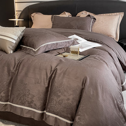 Coffee Brown Luxury Nature Jacquard Painting Duvet Cover, 1000TC Egyptian Cotton Bedding Set