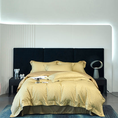 Yellow Grey Leopard Marble Jacquard European Duvet Cover, 1000TC Egyptian Cotton Bedding Set