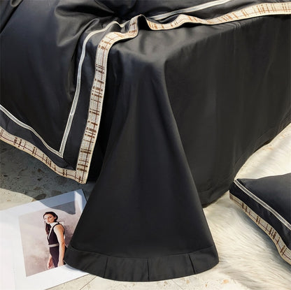 Luxury Black Gold European American Style Embroidery Duvet Cover Set, 1000TC Egyptian Cotton Bedding Set