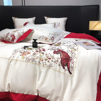 Thumbnail for Luxury Tiger Bird American Style Plants Embroidery Duvet Cover, 1000TC Egyptian Cotton Bedding Set