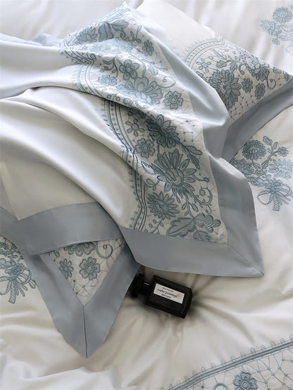 Flower Pattern Luxury Europe Wide Edge Duvet Cover, 1000TC Egyptian Cotton Bedding Set
