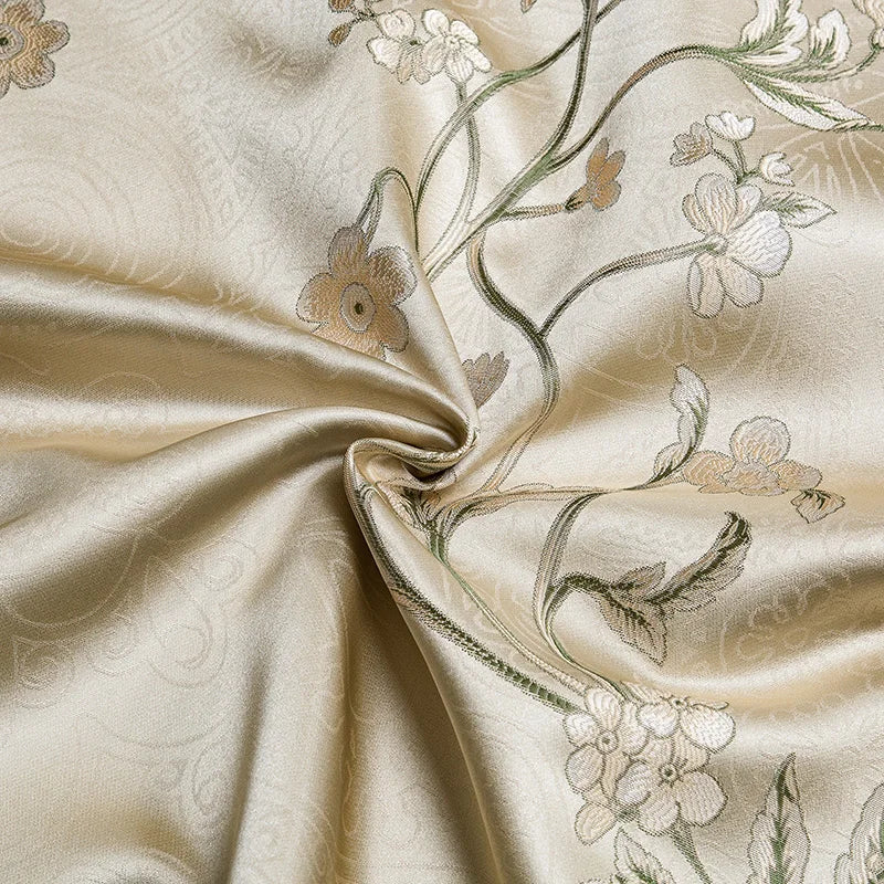 Luxury White Peony Flowers Satin Jacquard Duvet Cover Set, 1000TC Egyptian Cotton Bedding Set