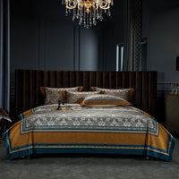 Thumbnail for Luxury Brown Blue Baroque European Palace Silky Boho Duvet Cover Set, 1000TC Egyptian Cotton Bedding Set