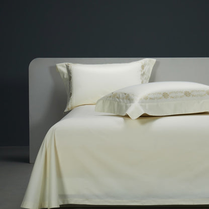 Gold White Europe Premium Egyptian Cotton 1000 Thread Count Embroidered Duvet Cover Bedding Set