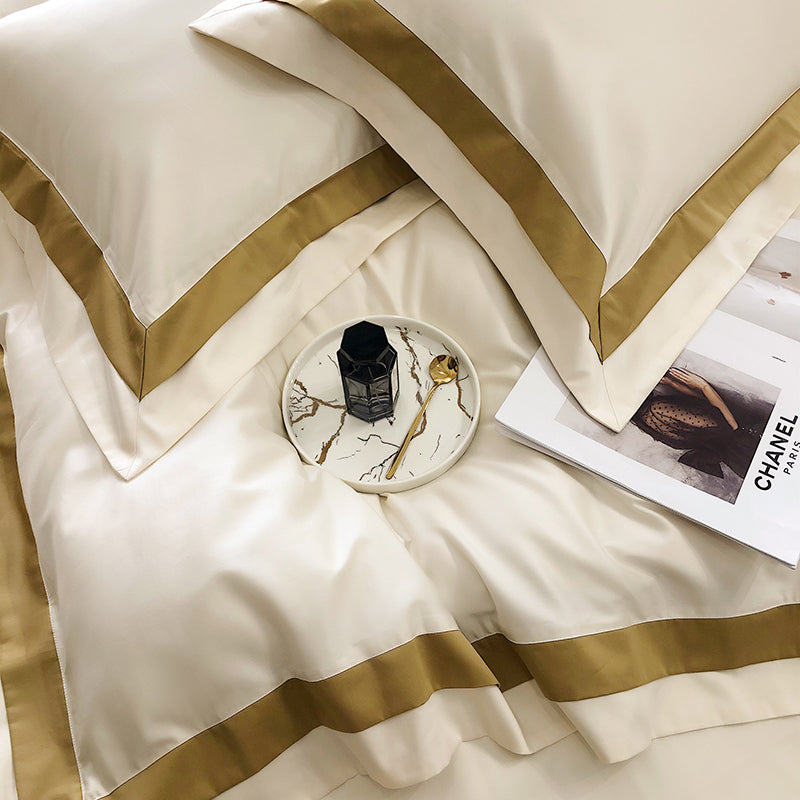 Luxury White Gold Pink American Europe Hotel Grade Silky Duvet Cover Set, 1000TC Egyptian Cotton Bedding Set
