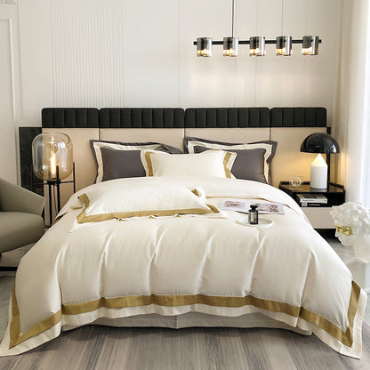 Luxury White Gold Pink American Europe Hotel Grade Silky Duvet Cover Set, 1000TC Egyptian Cotton Bedding Set