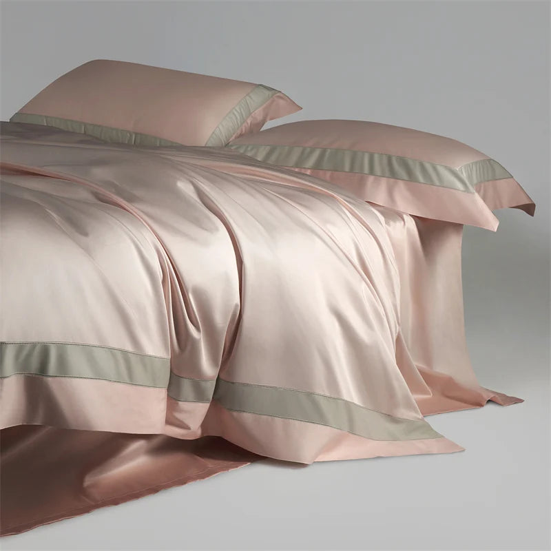 Premium Pink Grey Hotel Grade Long Striped Silky Soft Duvet Cover Set, 1000TC Egyptian Cotton Bedding Set