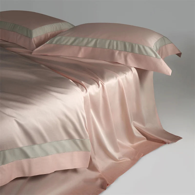 Premium Pink Grey Hotel Grade Long Striped Silky Soft Duvet Cover Set, 1000TC Egyptian Cotton Bedding Set