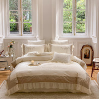 Thumbnail for Brown Luxury Princess Palace Europe Lace Ruffles Flowers Duvet Cover, Egyptian Cotton 1000TC Bedding Set