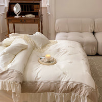 Thumbnail for Brown Luxury Princess Palace Europe Lace Ruffles Flowers Duvet Cover, Egyptian Cotton 1000TC Bedding Set