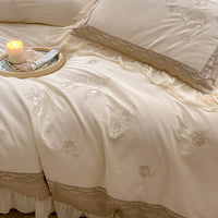 Thumbnail for Brown Luxury Princess Palace Europe Lace Ruffles Flowers Duvet Cover, Egyptian Cotton 1000TC Bedding Set