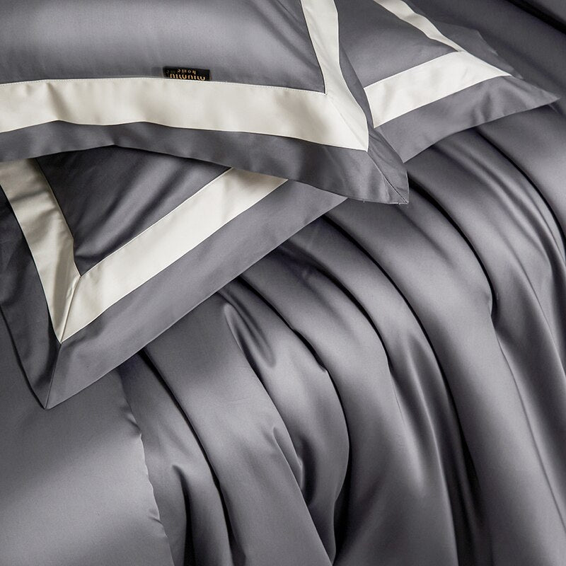 Luxury Grey White Hotel Style Silky Soft Duvet Cover Set, 1000TC Egyptian Cotton Bedding Set