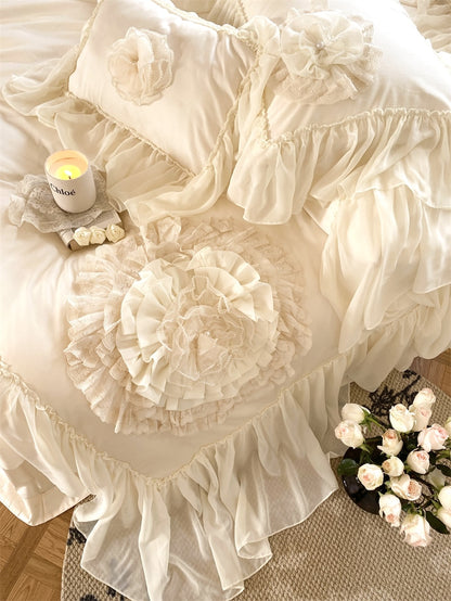 Pink Europe Luxury Wedding Handmade Big Flowers Embroidery Duvet Cover, 1000TC Egyptian Cotton Bedding Set