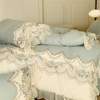 Thumbnail for Pink Romantic French Princess Rose Lace Ruffles Duvet Cover, 1000TC Egyptian Cotton Bedding Set