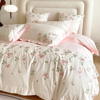 Thumbnail for Garden Rose Flowers Embroidery White Pink Patchwork Duvet Cover Set, 1000TC Egyptian Cotton Bedding Set