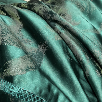 Green Emerald Luxury Europe Satin Jacquard Duvet Cover Set, 1000TC Egyptian Cotton Bedding Set