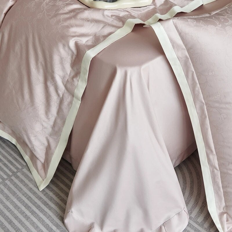 Pink Brown Luxury Jacquard European Silky Duvet Cover Set 1000TC Egyptian Cotton Bedding Set