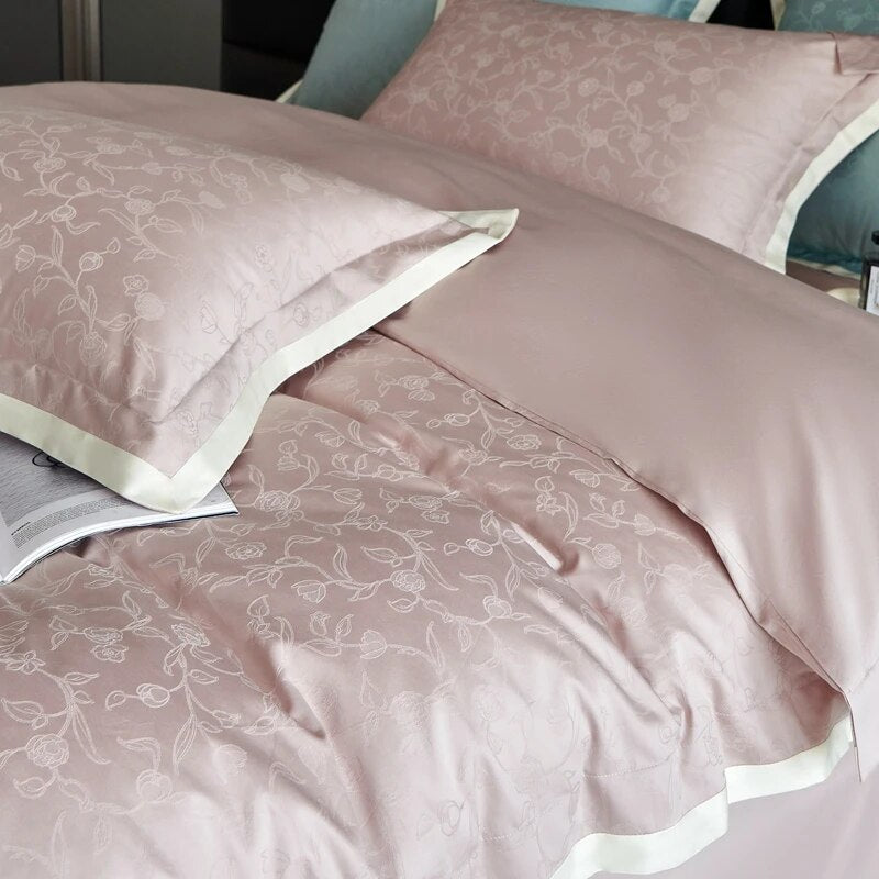 Pink Brown Luxury Jacquard European Silky Duvet Cover Set 1000TC Egyptian Cotton Bedding Set