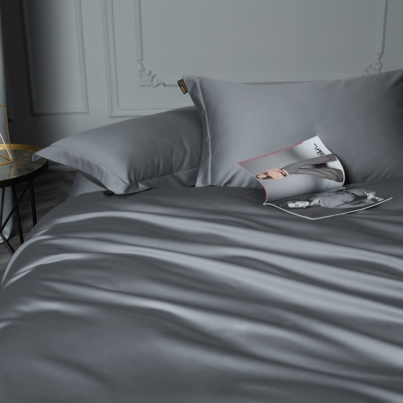 Luxury Blue Grey Solid Color Premium Hotel Grade Duvet Cover Set, 1000TC Egyptian Cotton Bedding Set