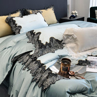 Thumbnail for Premium Yellow Black Zebra Lace Embroidery Duvet Cover Set, Egyptian Cotton 1000TC Bedding Set